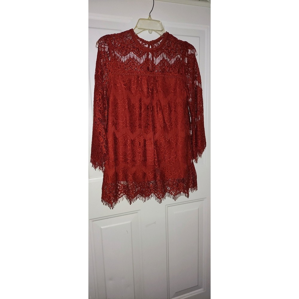 Blu Pepper Rust Lace Top Size S NWT